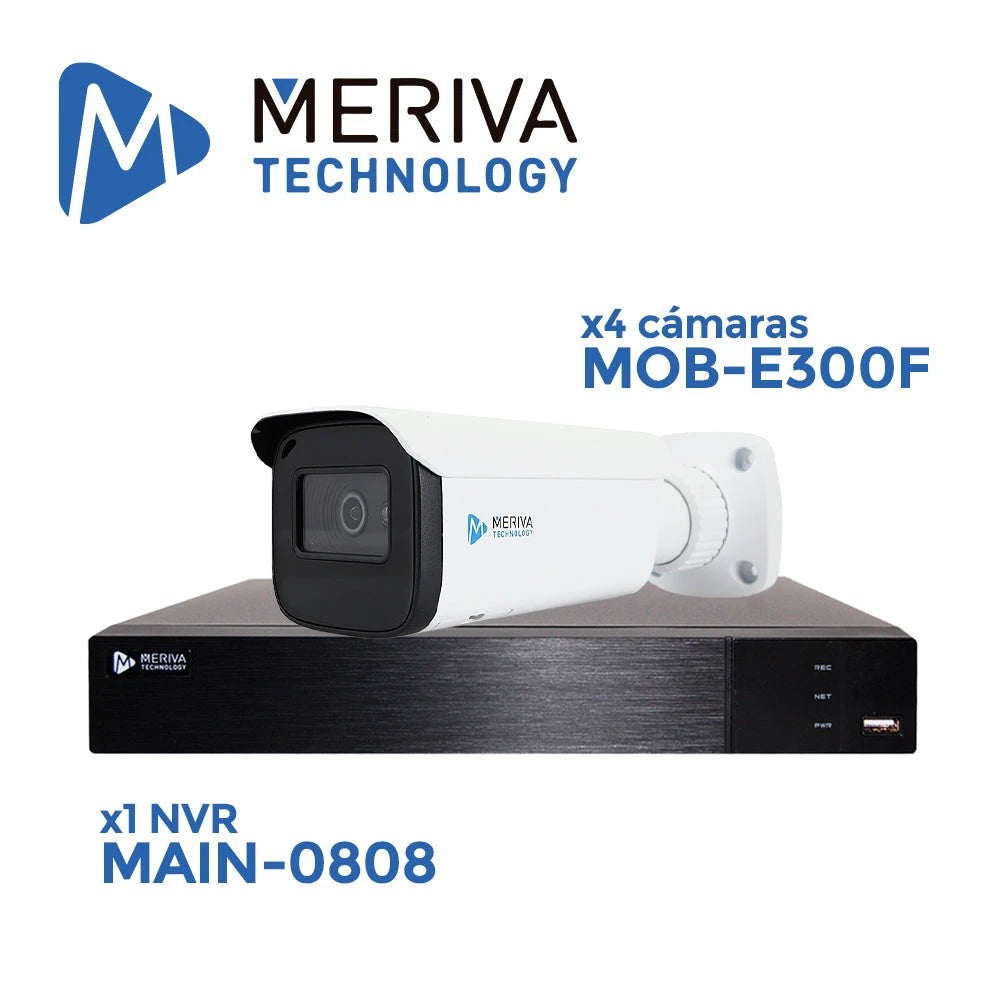 KIT RECONOCIMIENTO FACIAL MERIVA TECHNOLOGY MFACIALKIT / INCLUYE 4 CAMARAS BULLET IP 2MP LENTE 3.6MM MOB-E300F + 1 NVR 8CH 8MP 8PTOS POE MAIN-0808-Kits de Video IP-MERIVA TECHNOLOGY-MFACIALKIT-Bsai Seguridad & Controles
