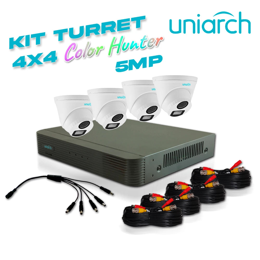 KIT SIN CAJA UNIARCH 4X4, 5 MEGAPIXELES 4 CÁMARAS ANALÓGICAS TURRET INTERIOR / EXTERIOR 5MP / LENTE FIJO 2.8MM / 12VDC / IP67 / 20M IR / DWDR / PLASTICA / TECNOLOGIA COLORHUNTER VIDEO A COLOR 24/7, 1 DVR PENTAHIBRIDO UNIARCH XVR-104G3, 4 CAMARAS UAC-T1...-Kits de Videovigilancia-UNIARCH BY UNV-KIT UNIARCH ANALOGICO TURRET 5 MP COLOR HUNTER-Bsai Seguridad & Controles