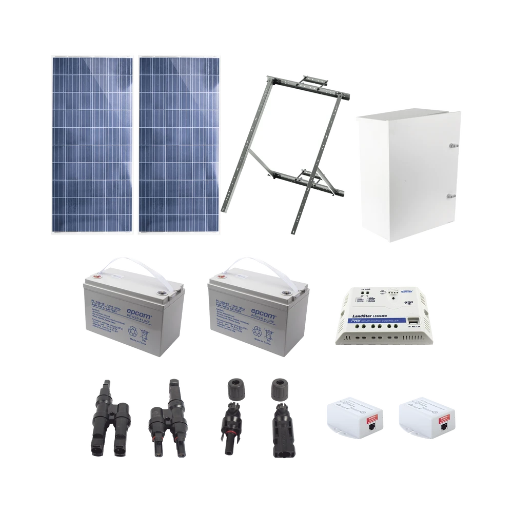 KIT SOLAR DE 28 W CON POE PASIVO 24 VCC PARA 2 RADIOS DE UBIQUITI AIRMAX, CAMBIUM EPMP-EPCOM POWERLINE-Bsai Seguridad & Controles