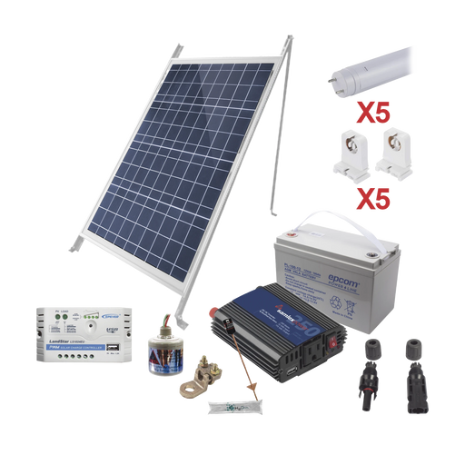 KIT SOLAR PARA ILUMINACIÓN BÁSICA EN ZONAS RURALES, 5 TUBOS LED-Lamparas de Emergencia-EPCOM POWERLINE-PVT8LIGHT5-Bsai Seguridad & Controles