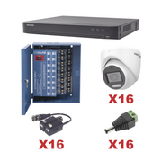 KIT TURBOHD 1080P / DVR 16 CANALES / 16 CÁMARAS TURRET CON AUDIO INTEGRADO (EXTERIOR 2.8 MM) / TRANSCEPTORES / CONECTORES / FUENTE DE PODER PROFESIONAL-Kits- Sistemas Completos-HIKVISION-KH1080P16DW-Bsai Seguridad & Controles