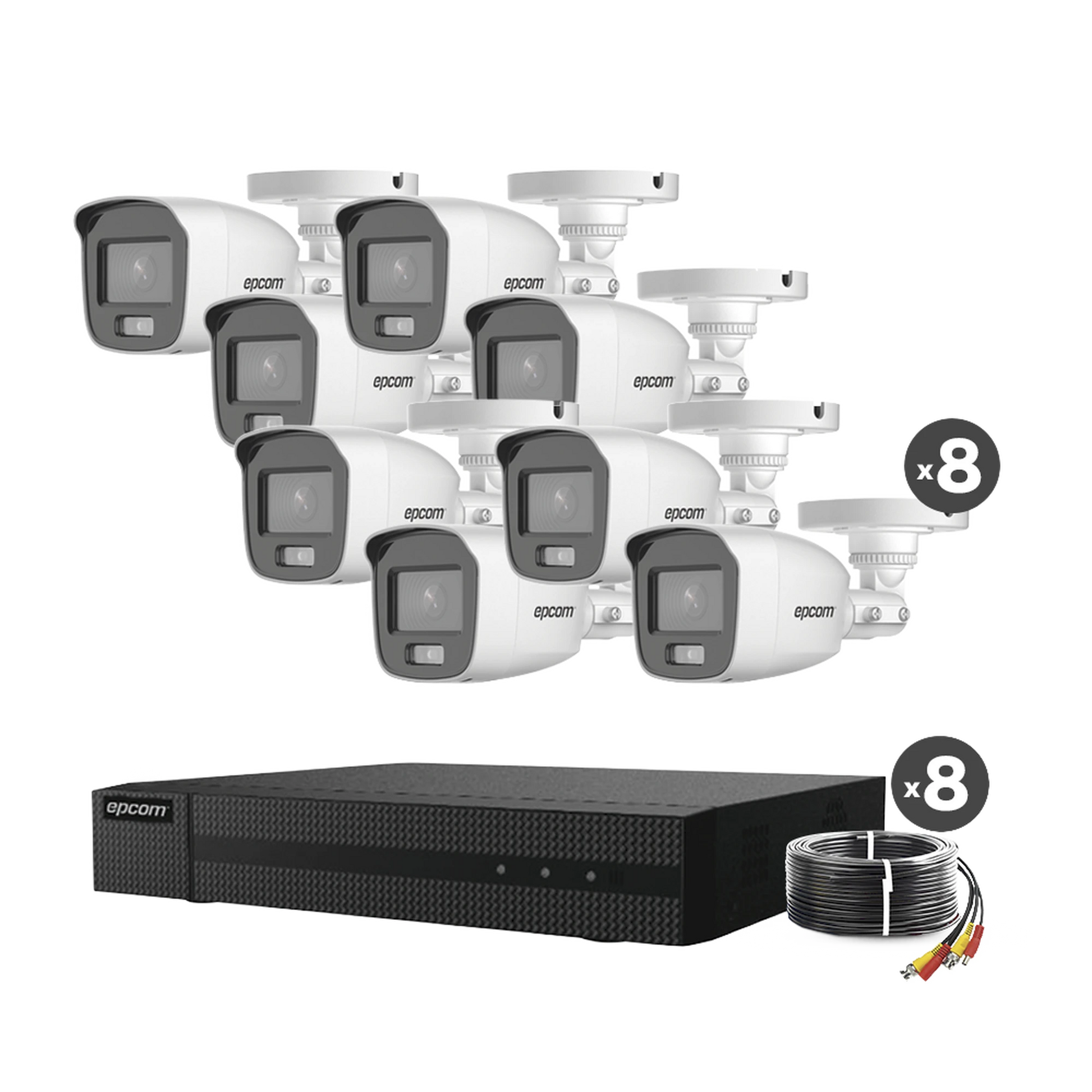 KIT TURBOHD 1080P / DVR 8 CANALES / 8 CÁMARAS BALA COLORVU CON MICROFONO INTEGRADO / FUENTE DE PODER / ACCESORIOS DE INSTALACIÓN-Kits- Sistemas Completos-EPCOM PROFESSIONAL-B8-KIT8-CV/A-Bsai Seguridad & Controles