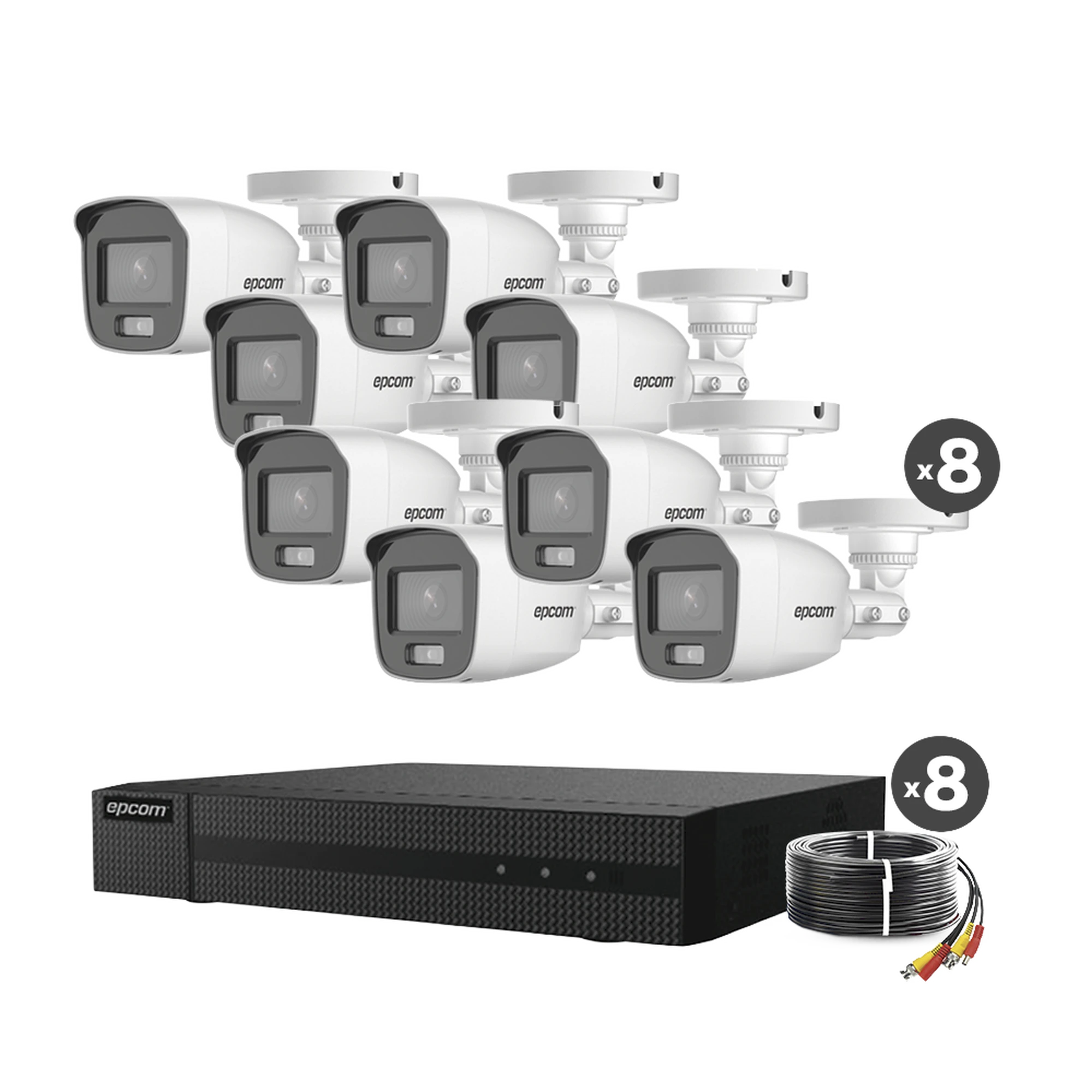 KIT TURBOHD 1080P / DVR 8 CANALES / 8 CÁMARAS BALA COLORVU CON MICROFONO INTEGRADO / FUENTE DE PODER / ACCESORIOS DE INSTALACIÓN-Kits- Sistemas Completos-EPCOM PROFESSIONAL-B8-KIT8-CV/A-Bsai Seguridad & Controles