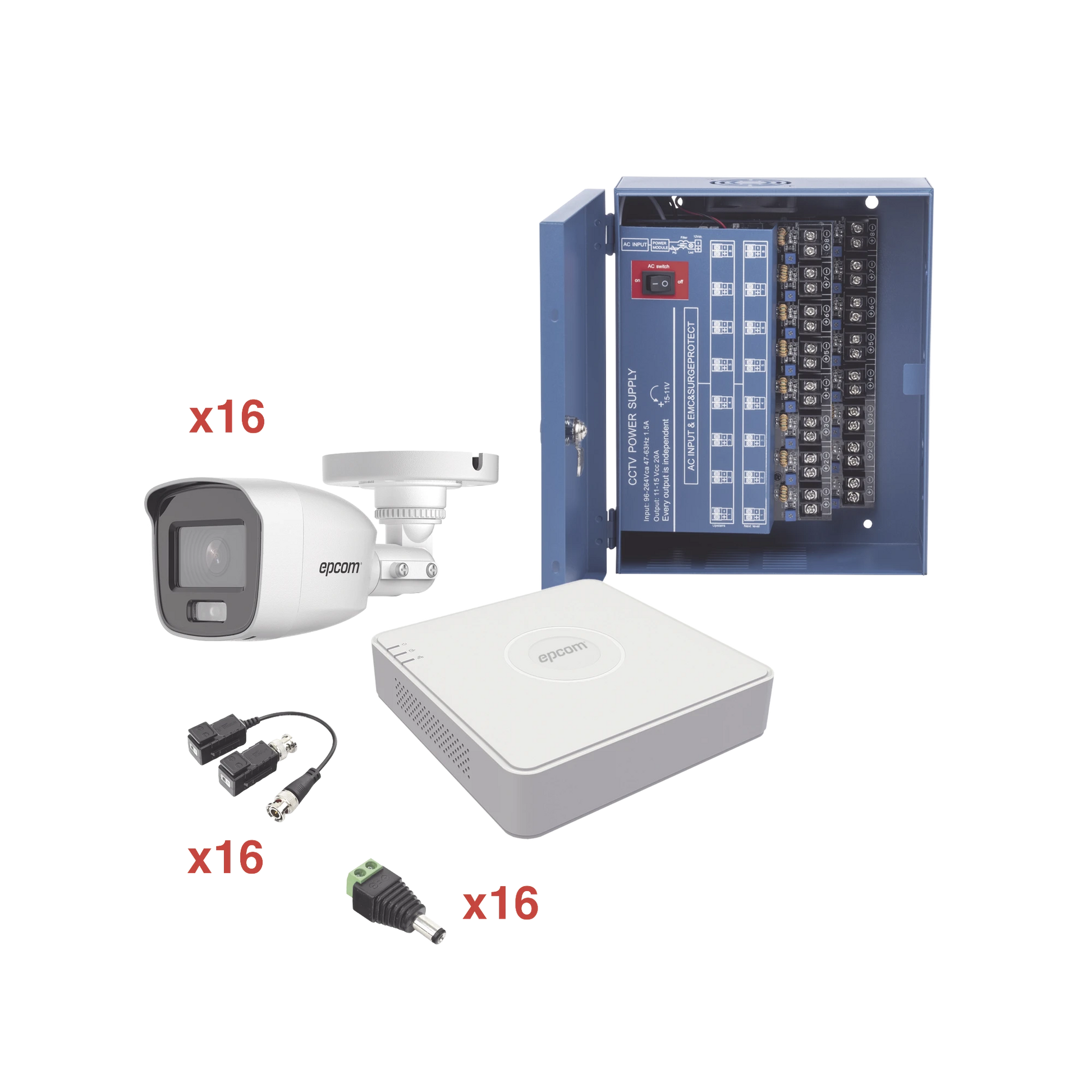 KIT TURBOHD 1080P LITE / DVR 16 CANALES / 16 CÁMARAS BALA EXTERIOR ( 2.8MM) CON COLORVU + MICRÓFONO INTEGADO / TRANSCEPTORES / CONECTORES / FUENTE DE PODER PROFESIONAL-Kits- Sistemas Completos-EPCOM-Bsai Seguridad & Controles