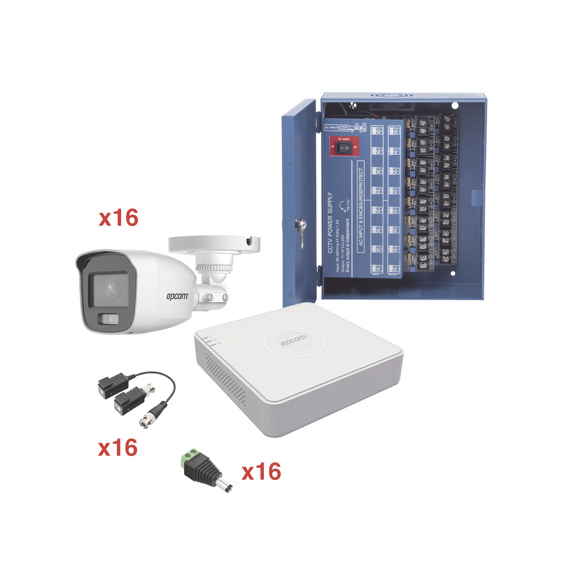 KIT TURBOHD 1080P LITE / DVR 16 CANALES / 16 CÁMARAS BALA EXTERIOR ( 2.8MM) CON COLORVU + MICRÓFONO INTEGADO / TRANSCEPTORES / CONECTORES / FUENTE DE PODER PROFESIONAL-Kits- Sistemas Completos-EPCOM-Bsai Seguridad & Controles
