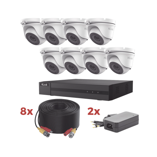 KIT TURBOHD / DVR 8 CANALES 1080P LITE / 8 CÁMARAS TURRET 1080P METALICAS / 8 CABLES DE 20 METROS / 2 FUENTES DE 4 CANALES-Kits- Sistemas Completos-HiLook by HIKVISION-HL1080P8E-Bsai Seguridad & Controles