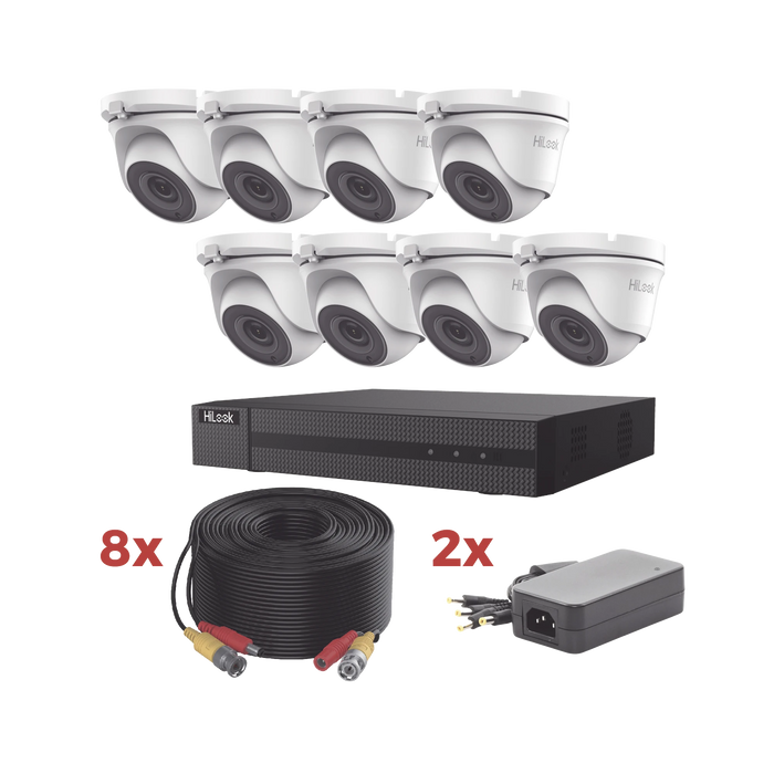 KIT TURBOHD / DVR 8 CANALES 1080P LITE / 8 CÁMARAS TURRET 1080P METALICAS / 8 CABLES DE 20 METROS / 2 FUENTES DE 4 CANALES-Kits- Sistemas Completos-HiLook by HIKVISION-HL1080P8E-Bsai Seguridad & Controles