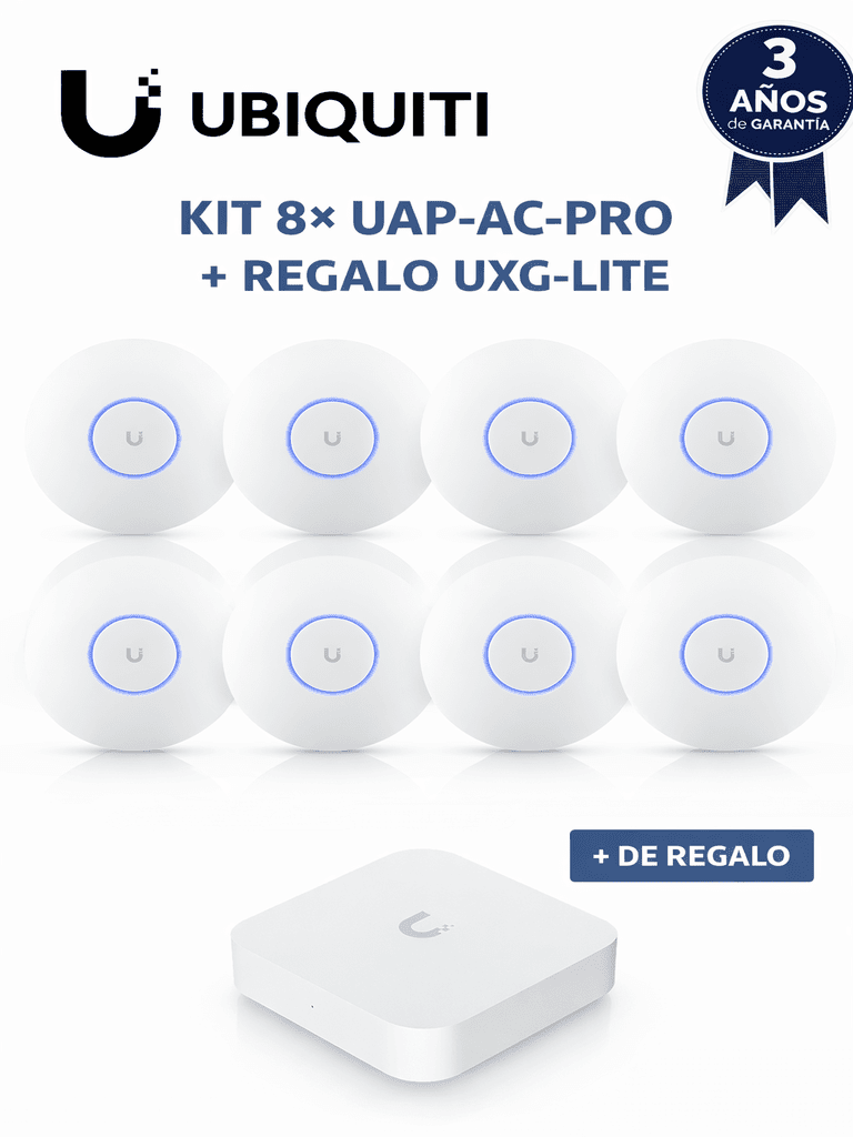 UNIFI KIT - UBIQUITI KIT 8× UAP-AC-PRO + REGALO UXG-LITE - PAQUETE DE 8 PUNTOS DE ACCESO UAP-AC-PRO DE DOBLE BANDA CON M