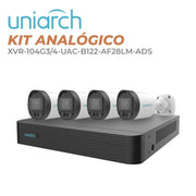 KIT UNIARCH BULLET 2MP / 4 CÁMARAS TIPO BULLET ANÁLOGAS 2MP INTERIOR / EXTERIOR / MICRÓFONO INCLUIDO / LENTE FIJO 2.8 MM / 12VCD / IP67 / IR 20M / DWDR / 1 XVR-104G3 / CON CABLES / FUENTE DE PODER Y PULPO DE 1 A 4-Kits de Videovigilancia-UNIARCH BY UNV-KIT/XVR-104G3/4-UAC-B122-AF28LM-ADS-Bsai Seguridad & Controles