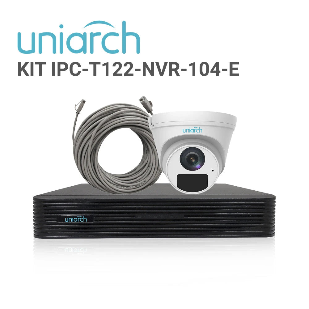 KIT UNIARCH TURRET 2MP / 4 CÁMARAS TIPO TURRET IPC-T122-APF28-E CON LENTE FIJO 2.8 MM / ULTRA 265 / 3-AXIS / DWDR / 2D/3D DNR / MICROFONO INTEGRADO/ IR 30 M / IP67 / 1 NVR-104E2-P4 Y 4 CABLES PREARMADOS-Kits de Video IP-UNIARCH BY UNV-KIT/ IPC-T122-NVR-104-E-Bsai Seguridad & Controles