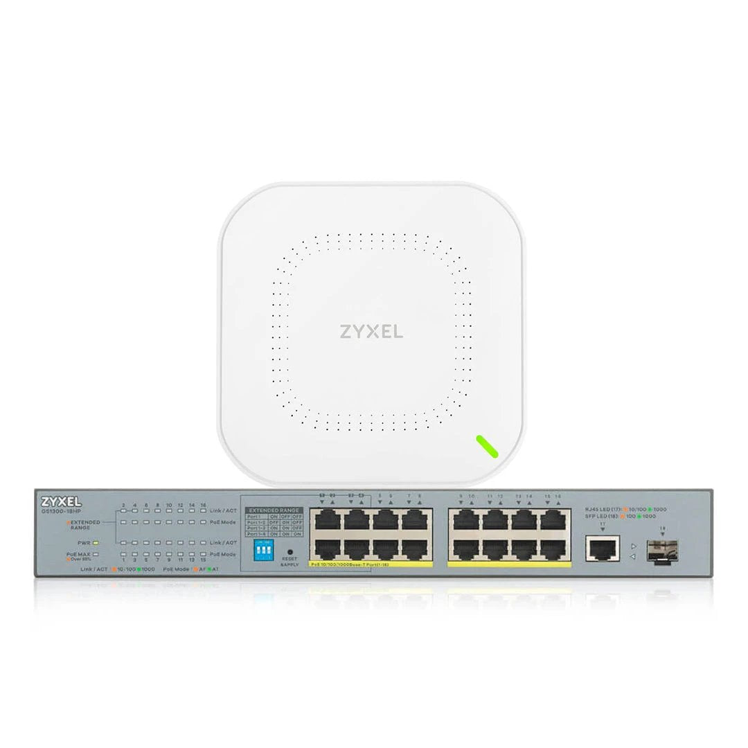 KIT WIFI ZYXEL COBERTURA EXTREMA HASTA 400M2 CASA Y OFICINA INCLUYE 4 NWA1123ACV3 Y 1 GS1300-18HP-Ruteadores y APS-ZYXEL-Bsai Seguridad & Controles
