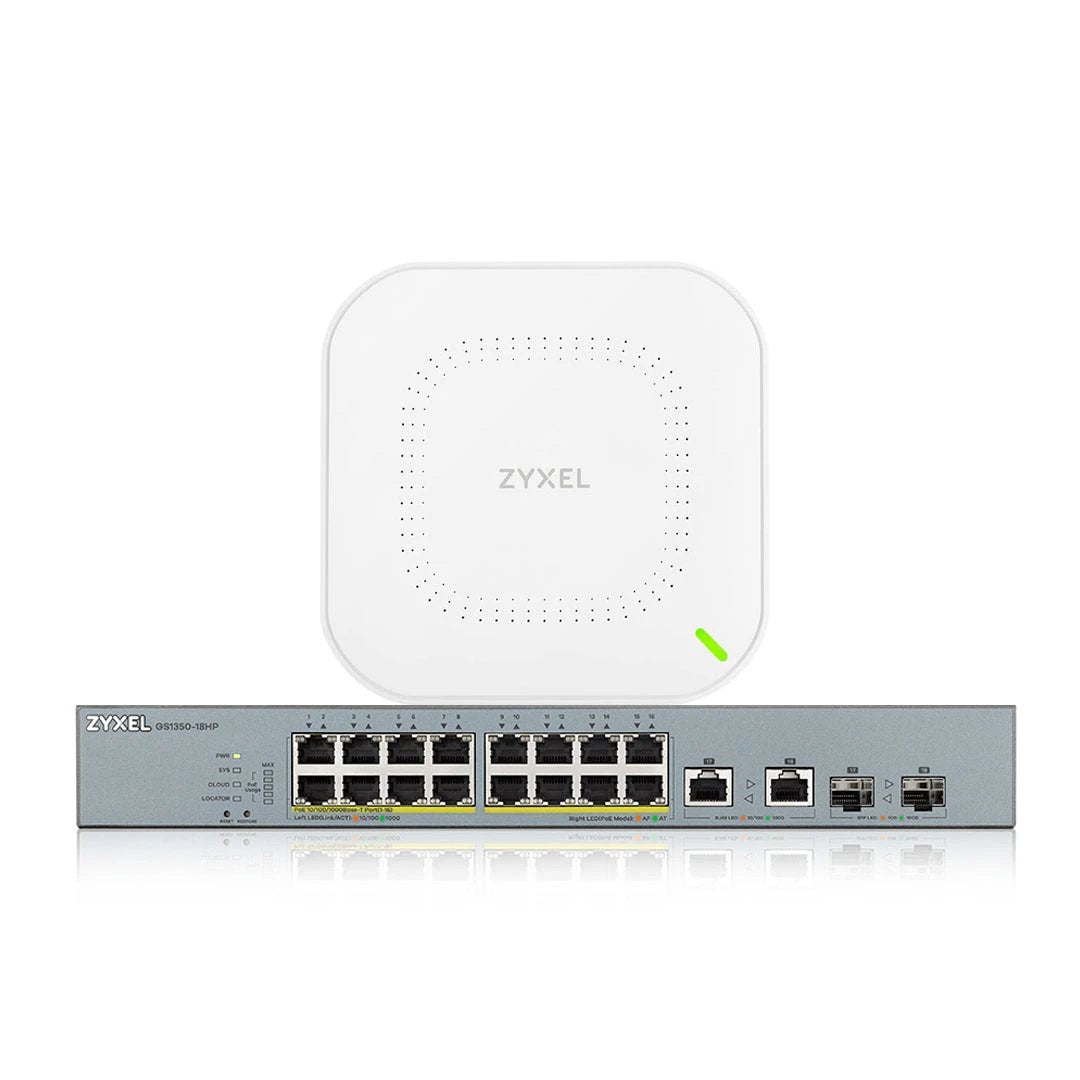 KIT WIFI6 ZYXEL RED INALAMBRICA DE ALTA VELOCIDAD EMPRESARIAL INCLUYE 6 NWA110AX Y 1 GS1350-18HP-Ruteadores y APS-ZYXEL-Bsai Seguridad & Controles