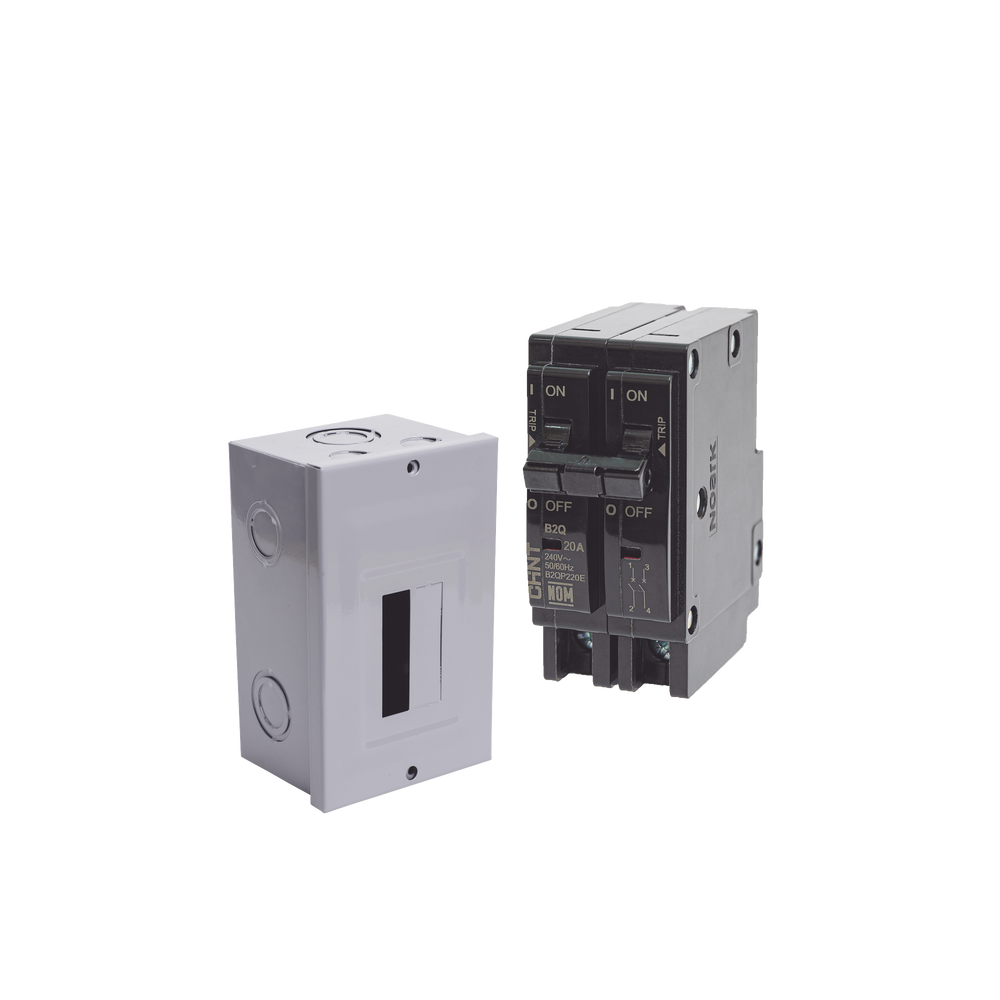 KIT CENTRO DE CARGA PARA SOBREPONER CON 1 INTERRUPTOR TÉRMICO DE 2 POLOS, 20AMP 120/240VCA 10KA.-CHINT-Bsai Seguridad & Controles
