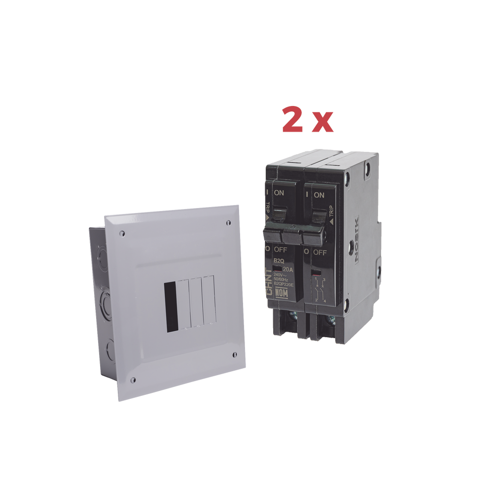 KIT CENTRO DE CARGA 4P PARA EMPOTRAR CON 2 INTERRUPTORES TÉRMICOS DE 2 POLOS, 20AMP 120/240VCA 10KA.-CHINT-Bsai Seguridad & Controles