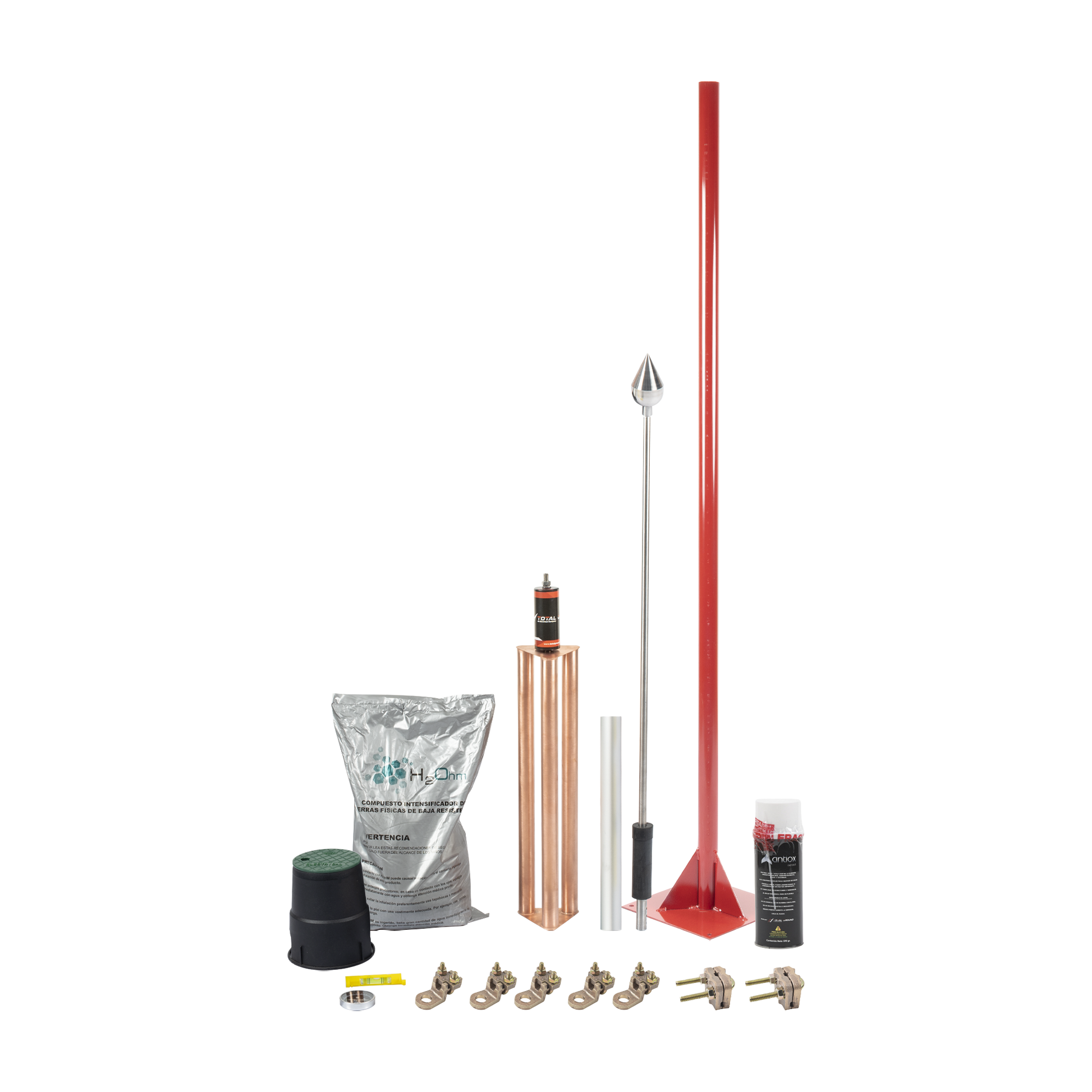 KIT PARARRAYO CON PUNTA EN ALUMINIO CON ACCESORIOS PARA PROTECCIÓN DE DIÁMETRO DE 160 M.-Calidad de la Energía-TOTAL GROUND-Bsai Seguridad & Controles