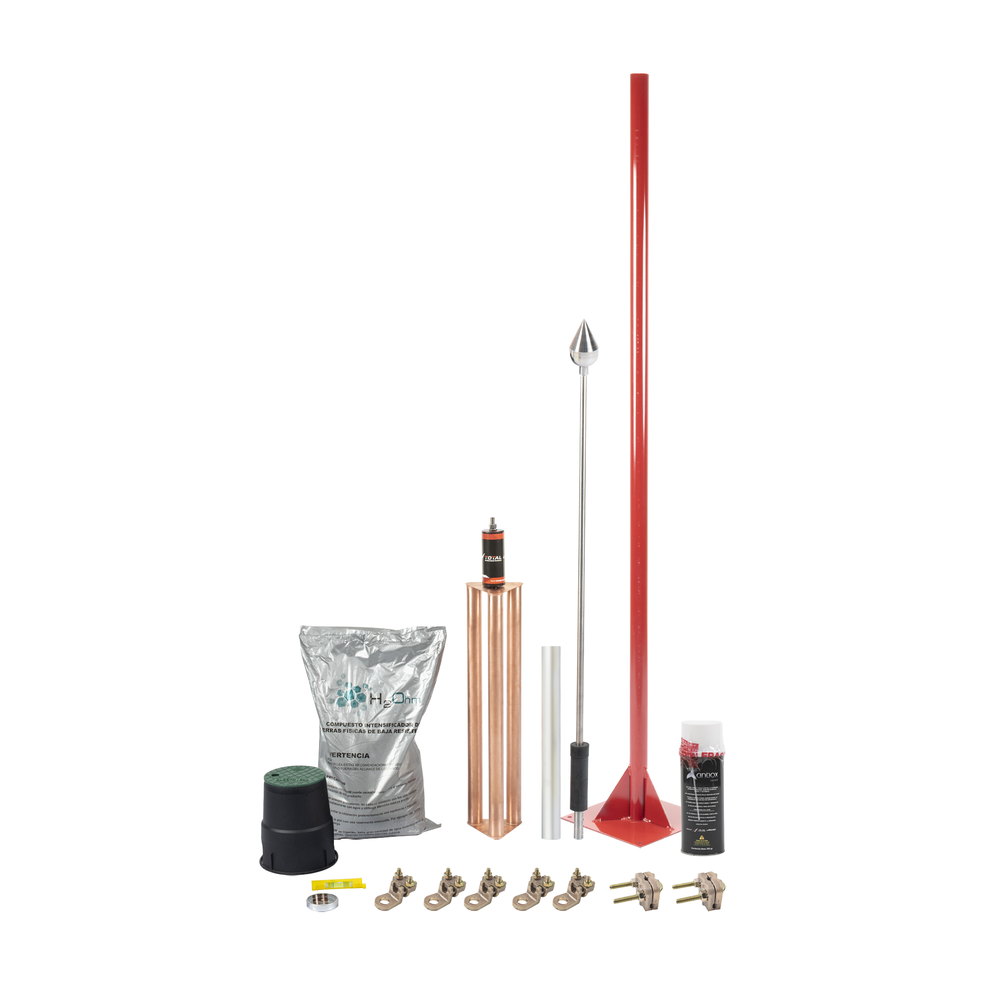 KIT PARARRAYO CON PUNTA EN ALUMINIO CON ACCESORIOS PARA PROTECCIÓN DE DIÁMETRO DE 160 M.-Calidad de la Energía-TOTAL GROUND-Bsai Seguridad & Controles