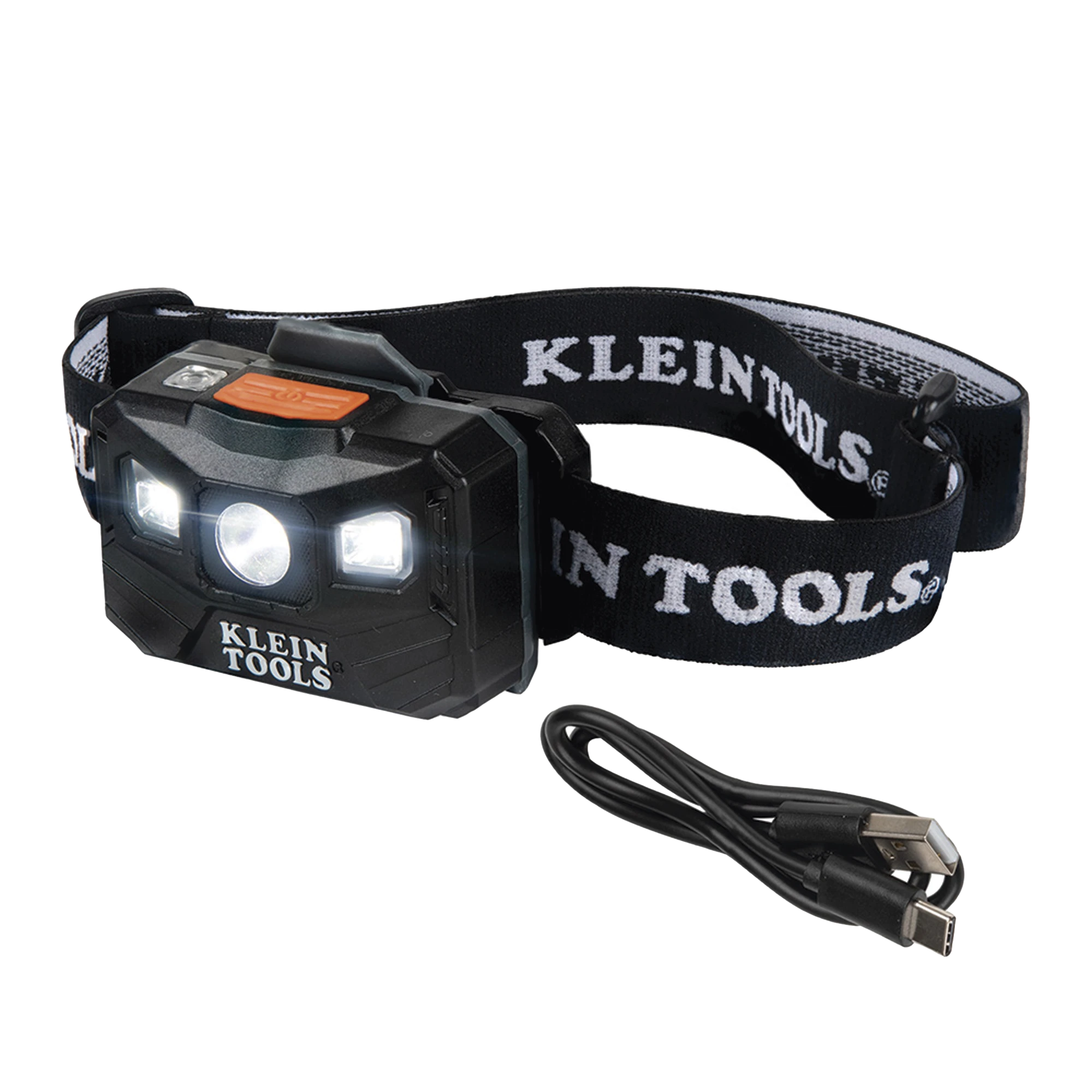 LÁMPARA LUZ LED FRONTAL RECARGABLE DE 400 LÚMENES CON CORREA DE TELA, ADAPTABLE Y AJUSTABLE A GORROS, CASCOS, CACHUCHAS O DIRECTO A FRENTE HUMANA (TIPO MINERO)-Lámparas de Obstrucción-KLEIN TOOLS-Bsai Seguridad & Controles
