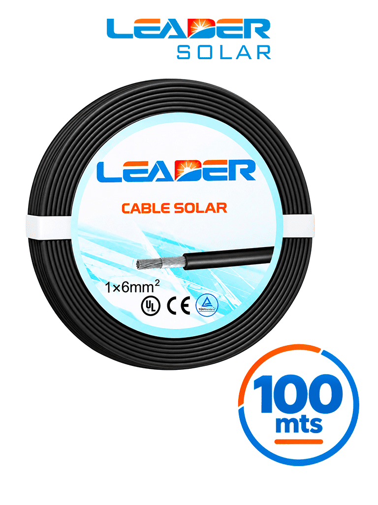 LEADER SOLAR 10 - CABLE FOTOVOLTAICO UL 4703 - CARRETE 100 METROS LINEALES CABLE FOTOVOLTAICO COLOR NEGRO 6MM2/ CALIBRE 
