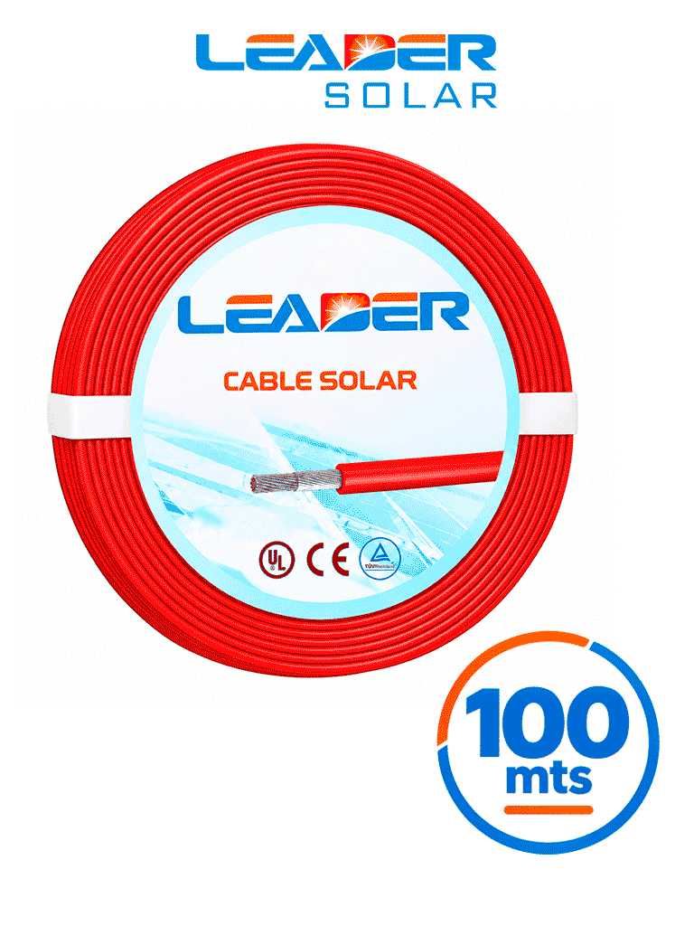 LEADER SOLAR 8 - CABLE FOTOVOLTAICO UL 4703 - CARRETE 100 METROS LINEALES COLOR ROJO / CALIBRE 8AWG XLPO / CUBIERTA LIBR