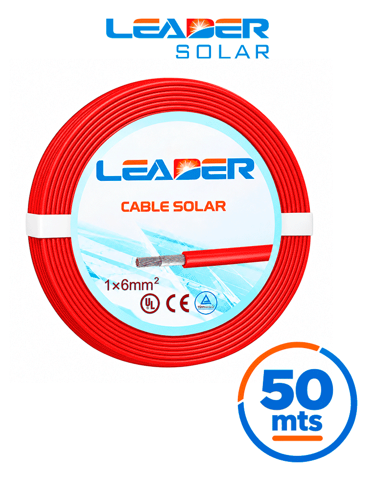 LEADER SOLAR 10 - CABLE FOTOVOLTAICO UL 4703 - CARRETE 50 METROS LINEALES CABLE FOTOVOLTAICO COLOR ROJO 6MM2/ CALIBRE 10