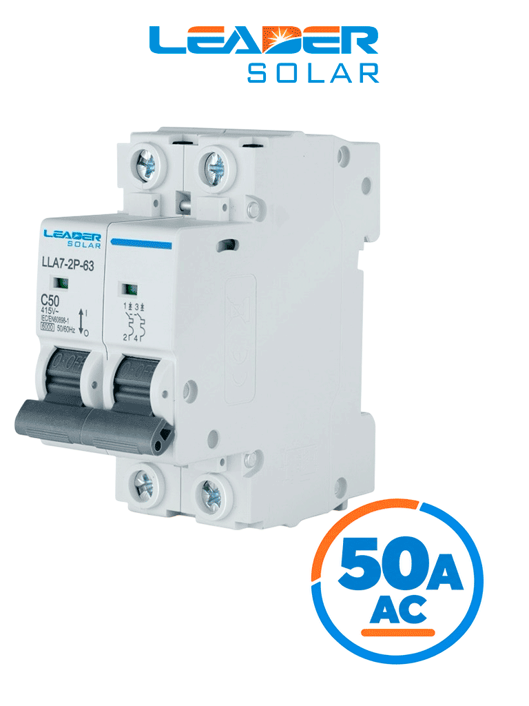 LEADER SOLAR LLA7-2P-63 50A AC - INTERRUPTOR AUTOMÁTICO CORRIENTE ALTERNA 2 POLOS 50 AMP/TENSIÓN NOMINAL 220 - 415 VAC/5