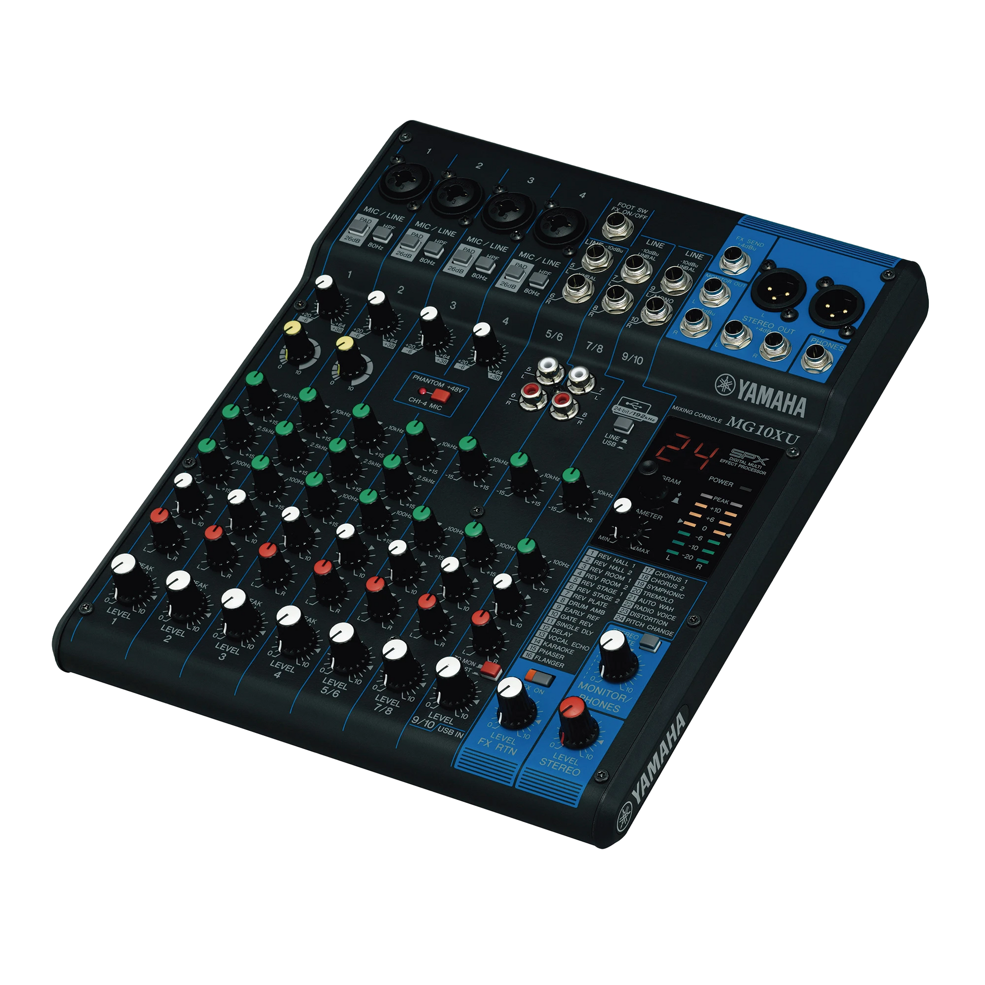 MEZCLADORA DE AUDIO | 10 CANALES | PERILLAS | 4 ENTRADAS DE MICRÓFONO/LÍNEA | 3 ENTRADAS ESTÉREO | EFECTOS | USB-Audio, Video y Voceo-YAMAHA-Bsai Seguridad & Controles