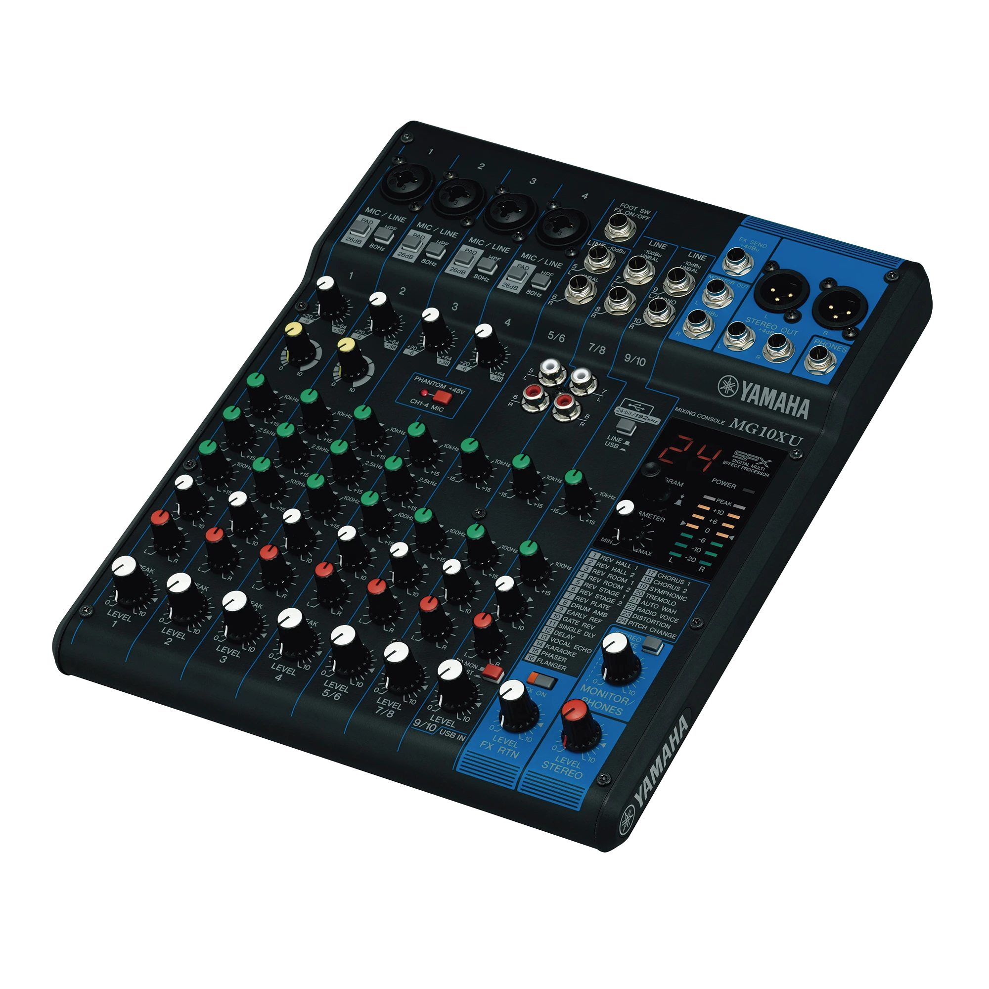 MEZCLADORA DE AUDIO | 10 CANALES | PERILLAS | 4 ENTRADAS DE MICRÓFONO/LÍNEA | 3 ENTRADAS ESTÉREO | EFECTOS | USB-Audio, Video y Voceo-YAMAHA-Bsai Seguridad & Controles