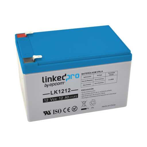 BATERÍA 12 VCC / 12 AH / UL / TECNOLOGÍA AGM-VRLA / PARA USO EN EQUIPO ELECTRÓNICO, ALARMAS DE INTRUSIÓN / INCENDIO/ CONTROL DE ACCESO / VIDEO VIGILANCIA / TERMINALES F1 Y F2.-Fuentes de Alimentación-LINKEDPRO BY EPCOM-LK1212-Bsai Seguridad & Controles