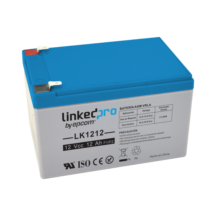 BATERÍA 12 VCC / 12 AH / UL / TECNOLOGÍA AGM-VRLA / PARA USO EN EQUIPO ELECTRÓNICO, ALARMAS DE INTRUSIÓN / INCENDIO/ CONTROL DE ACCESO / VIDEO VIGILANCIA / TERMINALES F1 Y F2.-Fuentes de Alimentación-LINKEDPRO BY EPCOM-LK1212-Bsai Seguridad & Controles