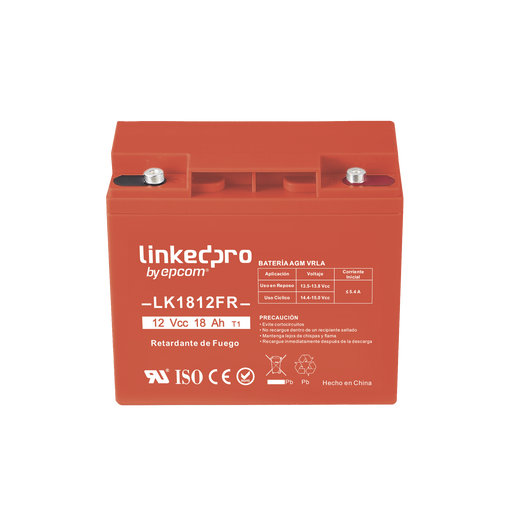 BATERÍA 12 VCC / 18 AH / UL / TECNOLOGÍA AGM-VRLA / RETARDANTE A LA FLAMA / PARA USO EN EQUIPO ELECTRÓNICO, ALARMAS DE INTRUSIÓN / INCENDIO/ CONTROL DE ACCESO / VIDEO VIGILANCIA / TERMINALES F1 Y F2.-Fuentes de Alimentación-LINKEDPRO BY EPCOM-LK1812FR-Bsai Seguridad & Controles