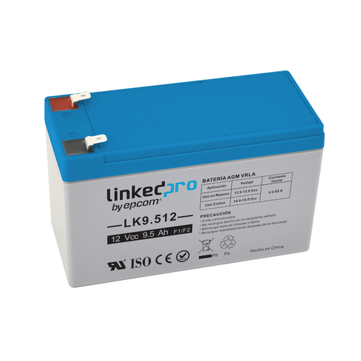 BATERÍA 12 VCC / 9.5 AH / UL / TECNOLOGÍA AGM-VRLA / PARA USO EN EQUIPO ELECTRÓNICO, ALARMAS DE INTRUSIÓN / INCENDIO/ CONTROL DE ACCESO / VIDEO VIGILANCIA / TERMINALES F1 Y F2.-Fuentes de Alimentación-LINKEDPRO BY EPCOM-LK9.512-Bsai Seguridad & Controles