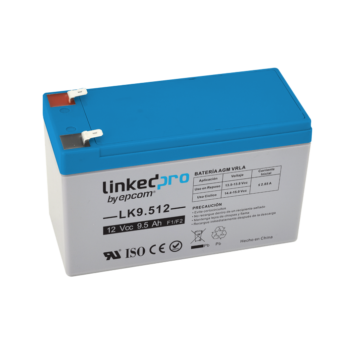 BATERÍA 12 VCC / 9.5 AH / UL / TECNOLOGÍA AGM-VRLA / PARA USO EN EQUIPO ELECTRÓNICO, ALARMAS DE INTRUSIÓN / INCENDIO/ CONTROL DE ACCESO / VIDEO VIGILANCIA / TERMINALES F1 Y F2.-Fuentes de Alimentación-LINKEDPRO BY EPCOM-LK9.512-Bsai Seguridad & Controles