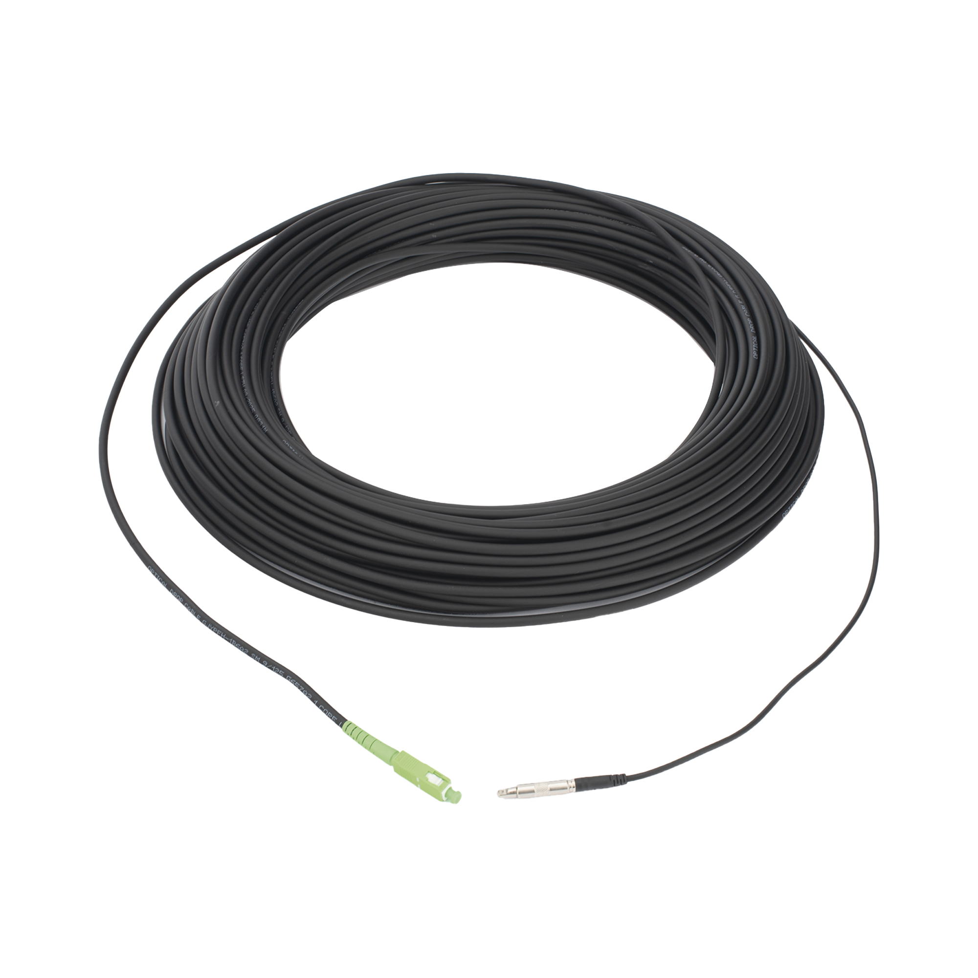 ROLLO DE FIBRA OPTICA DROP REDONDA G657A2 MONOMODO SIMPLEX DE 100 METROS (328.08 PIES) CON CONECTORES SC/APC-SC/APC PARA INSTALACIONES AEREAS, SUBTERRANEAS O A LA INTEMPERIE