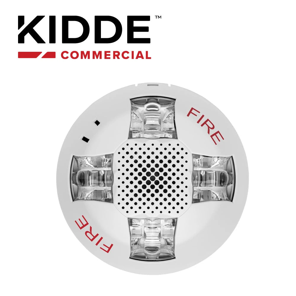 LUZ ESTROBOSCÓPICA DE TECHO, 15-115 CD , MARCA KIDDE, EGCAVWF, BLANCA, CON LA PALABRA FIRE. PLACA DE CABLEADO LATERAL DE LA HABITACIÓN INCLUIDA.-Notificación-KIDDE-EGCAVWF-Bsai Seguridad & Controles