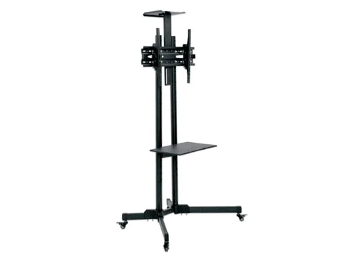 MANHATA 462174 - SOPORTE DE CARRITO MULTIMEDIA ECONÓMICO / PARA TV DE 32" A 65" / HASTA 55KG / +/- 15°/ ALTURA AJUSTABLE / ESTANTES PARA CÁMARAS Y AV / CONSTRUCCIÓN DE ACERO/ COLOR NEGRO-Soportes y Bases-MANHATTAN-Bsai Seguridad & Controles