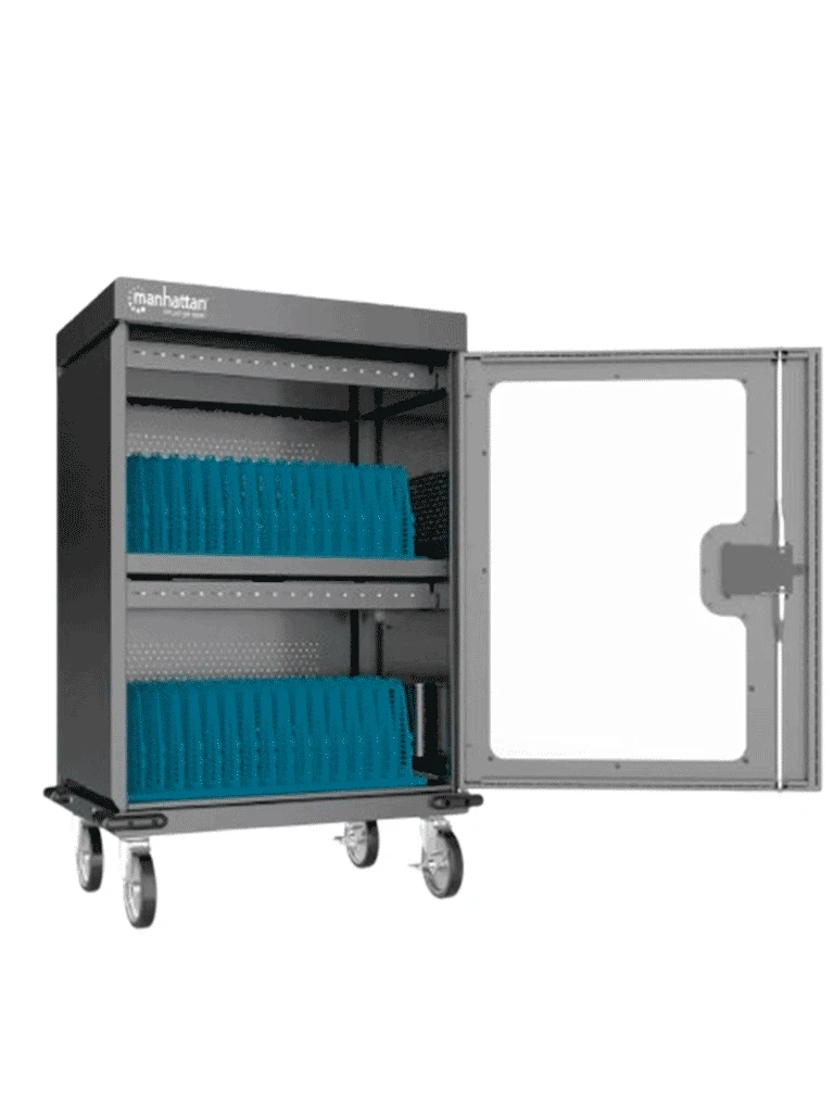 MANHATTAN 102353 - GABINETE DE CARGA CON 32 PUERTOS/ PUERTA DE VIDRIO / USB-C - 576 W 32 PUERTOS USB-C PD / AMPLIAS BAHÍAS PARA CHROMEBOOKS, TABLETAS Y TELÉFONOS, HASTA 18 W POR PUERTO / CON VENTILACIÓN / CARCASA METÁLICA, NEGRO #PROMOMAYO-Gabinetes Piso / Pared-MANHATTAN-Bsai Seguridad & Controles