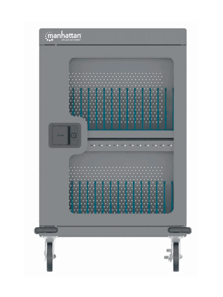 MANHATTAN 102353 - GABINETE DE CARGA CON 32 PUERTOS/ PUERTA DE VIDRIO / USB-C - 576 W 32 PUERTOS USB-C PD / AMPLIAS BAHÍAS PARA CHROMEBOOKS, TABLETAS Y TELÉFONOS, HASTA 18 W POR PUERTO / CON VENTILACIÓN / CARCASA METÁLICA, NEGRO #PROMOMAYO-Gabinetes Piso / Pared-MANHATTAN-Bsai Seguridad & Controles