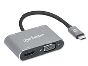 MANHATTAN 130691 - DOCKING STATION DE USB-C A HDMI Y VGA, 4 EN 1, CON SUMINISTRO DE ENERGÍA USB 3.2 TIPO C MACHO A HDMI (4K A 30 HZ), VGA (1080P A 60 HZ), USB-A (5 GBPS) Y USB-C PD (87 W) HEMBRA, CARGA DE TRANSFERENCIA, ALUMINIO, GRIS ESPACIAL-Accesorios y Cables USB-MANHATTAN-Bsai Seguridad & Controles
