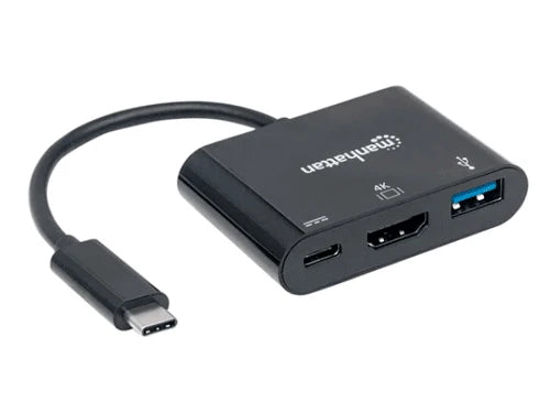 MANHATTAN 152037 - ESTACIÓN DOCKING HDMI CONVERTIDOR USB TIPO-C SUPERSPEED, USB 3.1 TIPO-C MACHO A HDMI, USB TIPO-A Y USB TIPO-C HEMBRAS, CONVERTIDOR MULTIPUERTOS, NEGRO-Accesorios y Cables USB-MANHATTAN-Bsai Seguridad & Controles