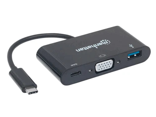 MANHATTAN 152044 - DOCKING STATION USB TIPO-C Y VGA SUPERSPEED, USB 3.1 TIPO-C MACHO A VGA, USB TIPO-A Y USB TIPO-C HEMBRAS, CONVERTIDOR MULTIPUERTOS, NEGRO-Accesorios y Cables USB-MANHATTAN-Bsai Seguridad & Controles