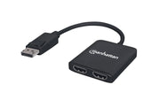 MANHATTAN 152716 HUB MST - DE DISPLAYPORT A 2 PUERTOS HDMI DISPLAYPORT MACHO A 2 HDMI HEMBRAS, SOPORTA MODOS DE ESPEJO, ESCRITORIO EXTENDIDO Y VIDEO WALL, 4K@30HZ, ALIMENTACIÓN USB, NEGRO-Divisores / Splitters-MANHATTAN-Bsai Seguridad & Controles