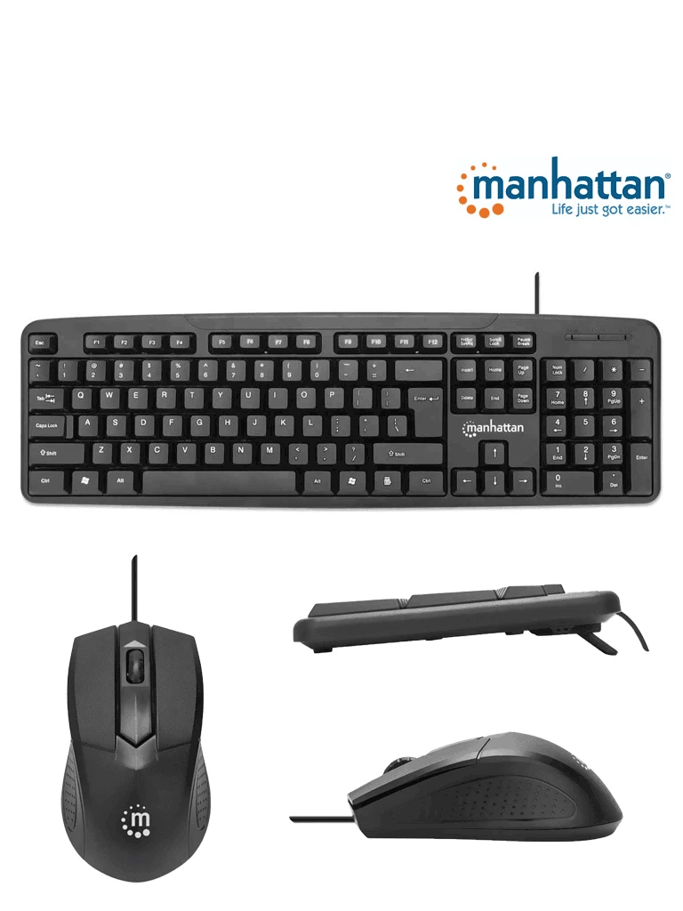 MANHATTAN 178464 JUEGO DE TECLADO Y MOUSE ÓPTICO, CABLEADOS TECLADO CON CABLE Y RATÓN ÓPTICO CON CABLE, NEGRO-Teclados y Joystick-MANHATTAN-Bsai Seguridad & Controles