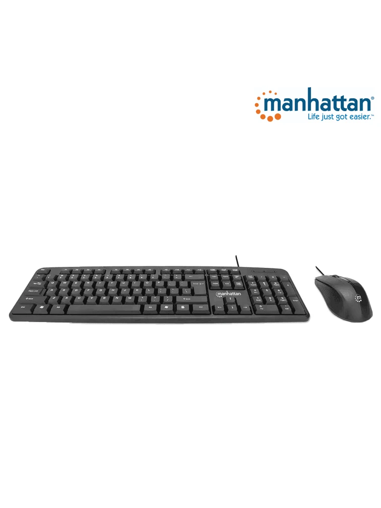 MANHATTAN 178464 JUEGO DE TECLADO Y MOUSE ÓPTICO, CABLEADOS TECLADO CON CABLE Y RATÓN ÓPTICO CON CABLE, NEGRO-Teclados y Joystick-MANHATTAN-Bsai Seguridad & Controles