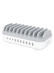 MANHATTAN - 180856 - ESTACIÓN DE CARGA DE 10 PUERTOS USB - 120 W / TRES PUERTOS USB-C PD DE HASTA 18 W POR PUERTO, SIETE PUERTOS USB-A DE HASTA 12 W / 2.4 A POR PUERTO, 120 W DE SALIDA TOTAL, BLANCO/GRIS-Accesorios y Cables USB-MANHATTAN-Bsai Seguridad & Controles