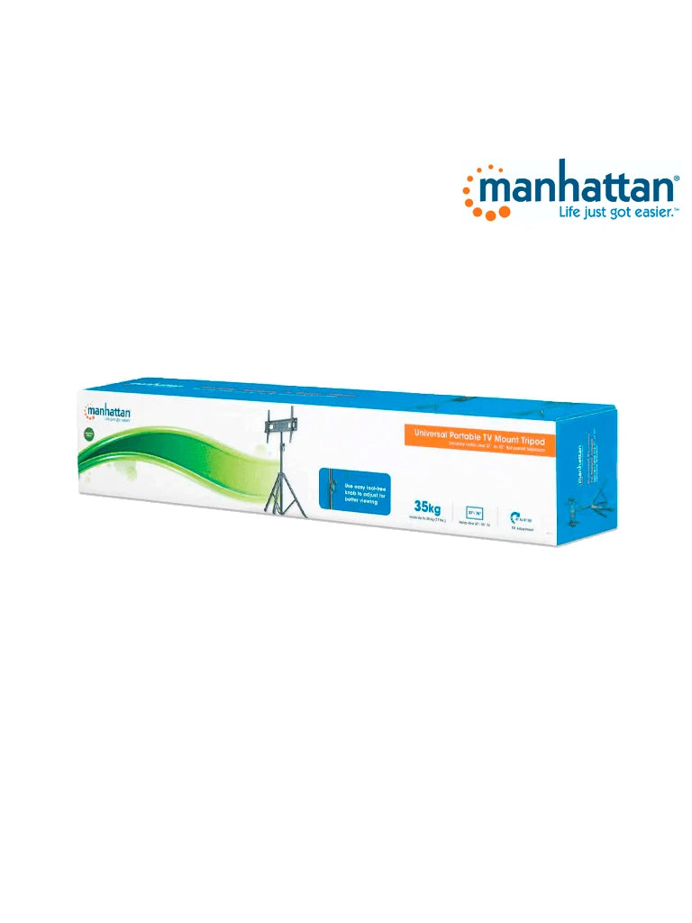 Soportes y Bases MANHATTAN 461412- Soporte de Piso para Pantallas de 37 a 70 Pulgadas/ 35 Kg de Carga/ Trípode con Ajuste de Altura de 1.24 a 1.88 Mts/ Ajuste de Inclinación/ VESA 200/ 400x200/ 300/ 400/ 600x400/-Soportes y Bases-MANHATTAN-Bsai Seguridad & Controles