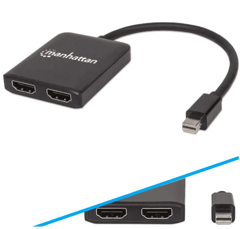 MANHATTAN 152723 - CONVERTIDOR / SPLITTER DE MINI DISPLAYPORT A 2 PUERTOS HDMI/ RESOLUCIÓN 4K@30HZ/ SOPORTA MODOS DE ESPEJO, ESCRITORIO EXTENDIDO Y VIDEO WALL/ VIDEO FULL 3D Y COLOR INTENSO/ SOPORTA DTS MASTER AUDIO COMPRIMIDO/-Divisores / Splitters-MANHATTAN-Bsai Seguridad & Controles