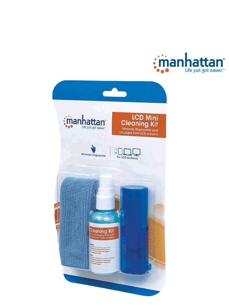 MANHATTAN 421010 - KIT DE LIMPIEZA PARA PANTALLAS LCD/ LIBRE DE ALCOHOL/ INCLUYE SOLUCIÓN DE LIMPIEZA/ BROCHA Y PAÑO DE MICROFIBRA/-Herramienta-MANHATTAN-Bsai Seguridad & Controles