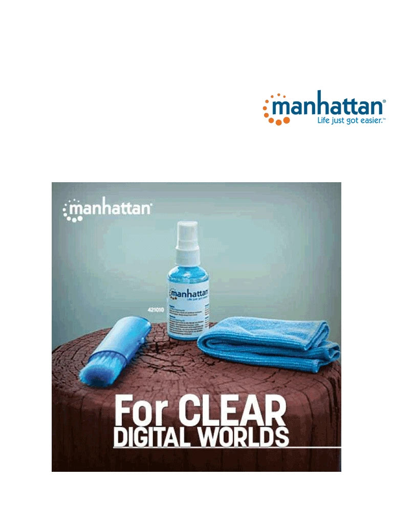 MANHATTAN 421010 - KIT DE LIMPIEZA PARA PANTALLAS LCD/ LIBRE DE ALCOHOL/ INCLUYE SOLUCIÓN DE LIMPIEZA/ BROCHA Y PAÑO DE MICROFIBRA/-Herramienta-MANHATTAN-Bsai Seguridad & Controles