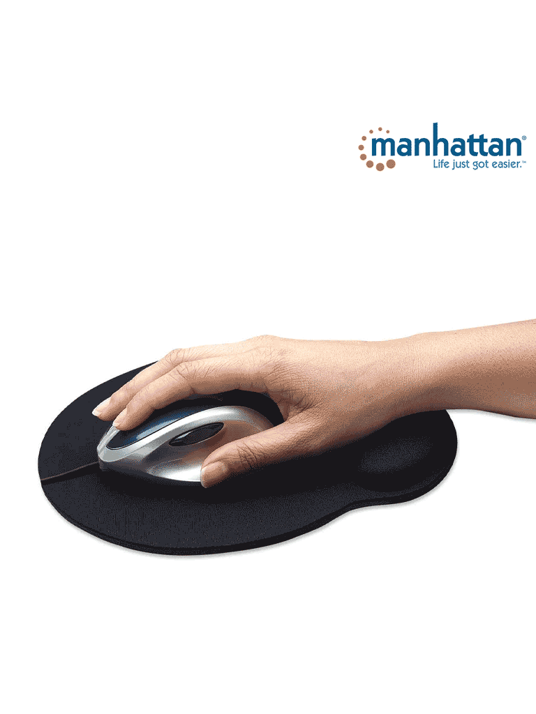 MANHATTAN 434362 MOUSE PAD CON DESCANSA MUÑECAS EL MATERIAL DE GEL PROMUEVE LA POSICIÓN ADECUADA DE LA MANO Y LA MUÑECA, NEGRO-Teclados y Joystick-MANHATTAN-Bsai Seguridad & Controles