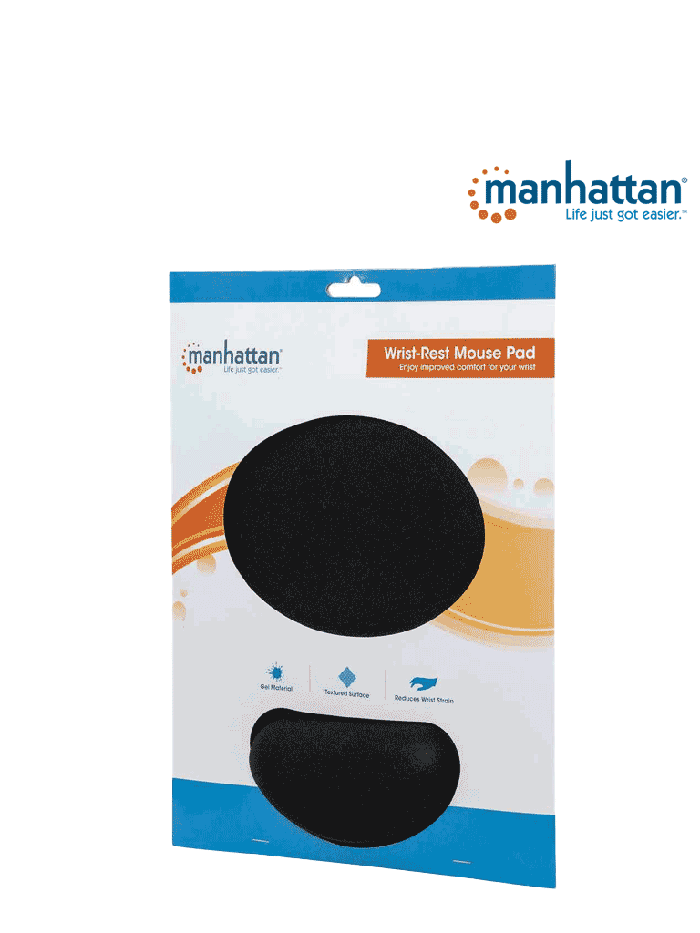 MANHATTAN 434362 MOUSE PAD CON DESCANSA MUÑECAS EL MATERIAL DE GEL PROMUEVE LA POSICIÓN ADECUADA DE LA MANO Y LA MUÑECA, NEGRO-Teclados y Joystick-MANHATTAN-Bsai Seguridad & Controles